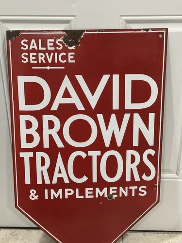 Vintage DAVID BROWN TRACTORS IMPLEMENTS Farm Porcelain Sign Rare Original MOTOR