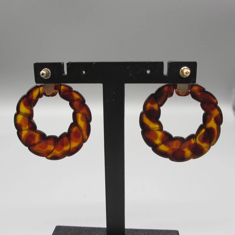 Pendientes Lucite vintage llamapuerta poste marrón retorcido para orejas perforadas Foto 3 de 4