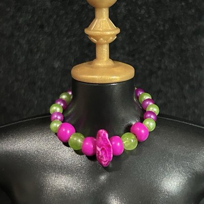 Barbie & Fashion Doll OOAK Glass Jewelry ~Lime Green & Fuchsia Necklace Handmade
