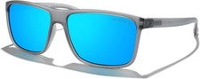 MERRY'S Rectangular Polarized Tra Gray Frame/Gray Metal/Blue Mirror Lens