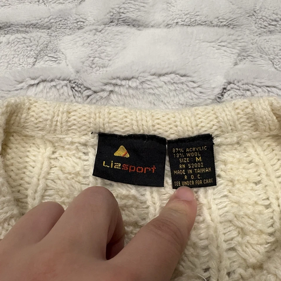 Suéter Vintage Liz Sport Crema Tejido Botón Acrílico Lana Mezcla Mujer Med Foto 4 de 4