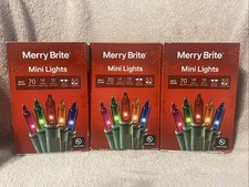 Lot Of 3 MERRY BRITE 70 Count Mini Christmas Lights Multi Color Bulb Green wire