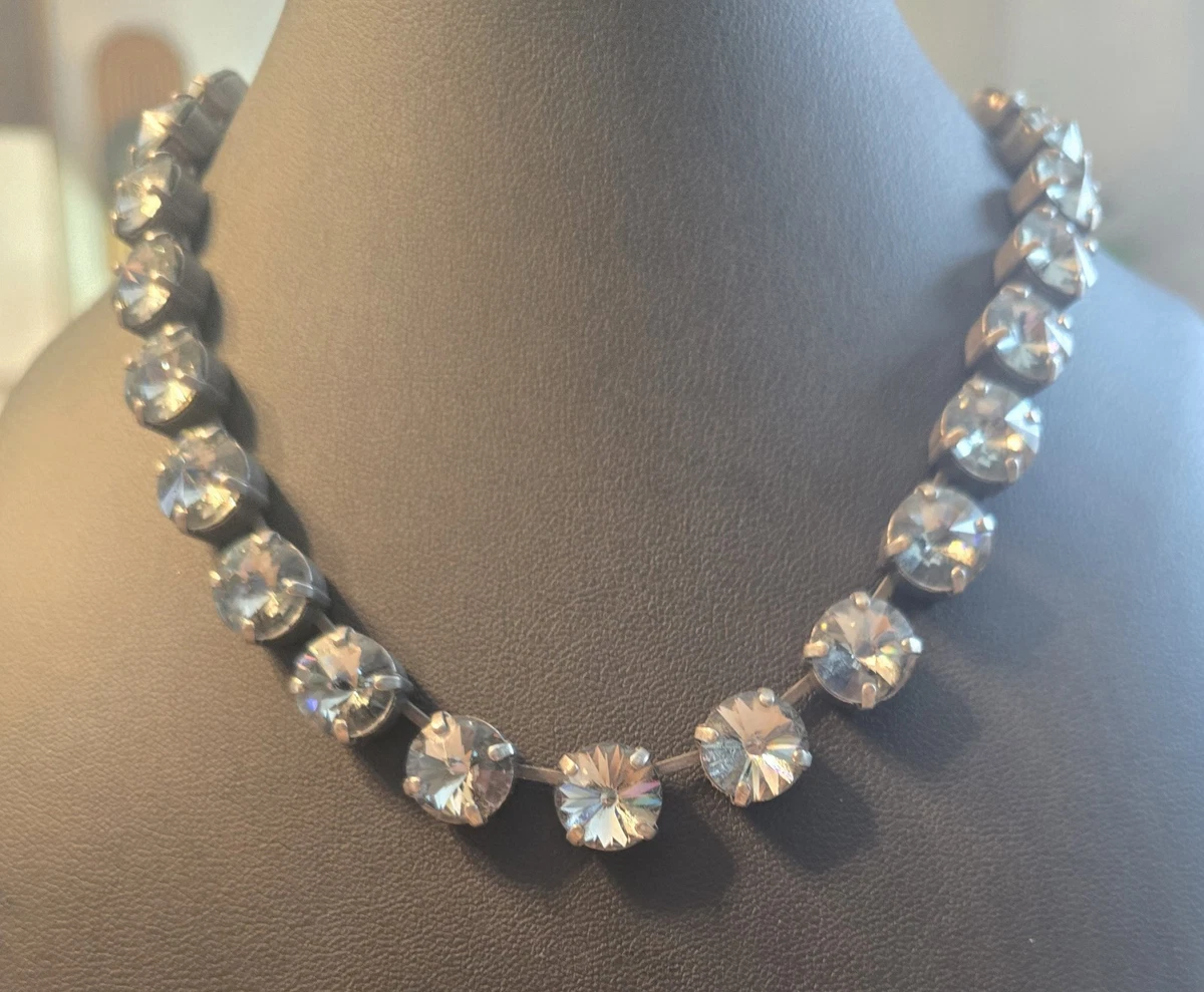 JEAIRTS Rhinestone Choker Necklace Silver Diamond Italy