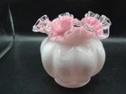 Vintage Fenton Peach Crest White Cased Melon Vase/Bowl Ruffle Top 5 1/2" tall