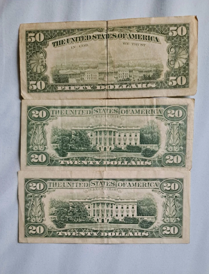 Old 50 And 20 Dollars Bill. Series 1985, 1981, 1995. Lot 0f 3 Notes. - Image 3 of 3