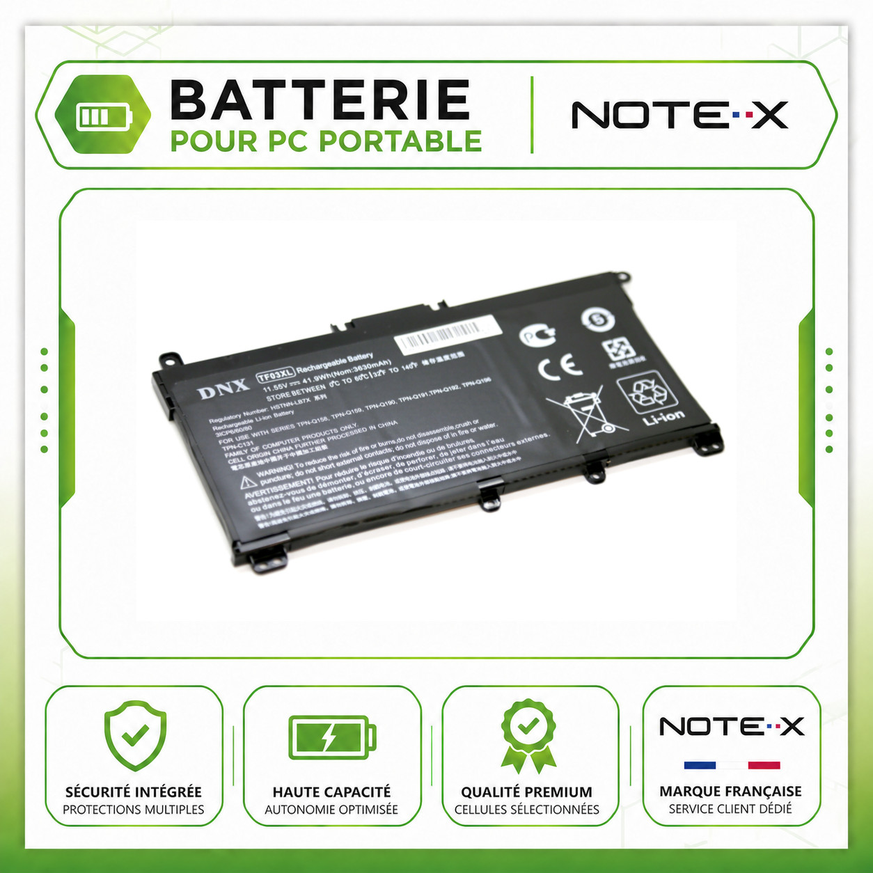 Batterie TF03XL longue autonomie pour PC HP Pavilion 17-AR cellule Lithium