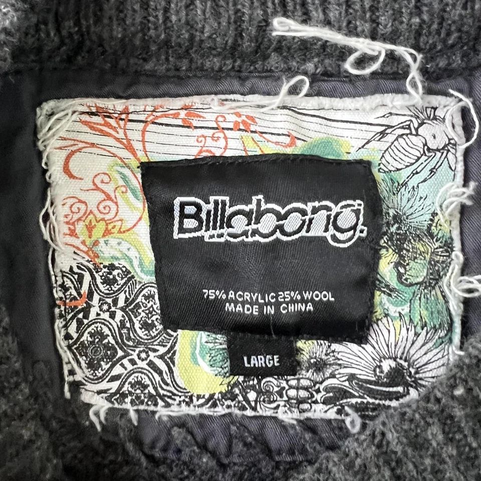 Y2K Billabong Sweater Mens Large Gray Crewneck Knit Chevron Textured Wool Blend - Image 2 of 4