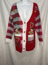 Holiday Time Ugly Christmas Sweater Gingerbread Buttons Size XL Cardigan NWT