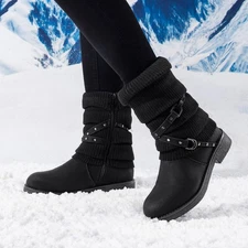 Women Winter Mid Calf Boots Warm Faux Fur Lining Zip Up Snow Boots
