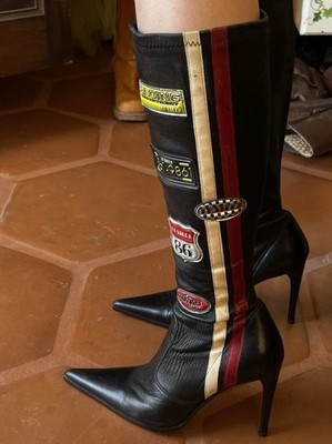 Vintage 90s 2000s Le Silla Heeled Boots Size 36.5 Moto Race Style Boots