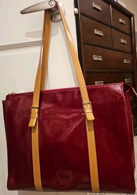 Arcadia Tote Bag Purse Large Marsala Red Italian Patent Leather-Ret. $380
