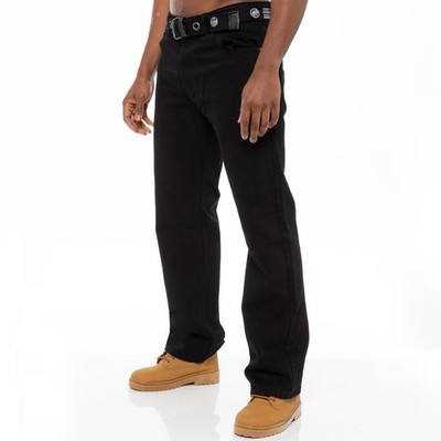 Enzo Herren Straight Leg Jeans Gürtel Regular Fit Denim Hose Pants alle Taillen
