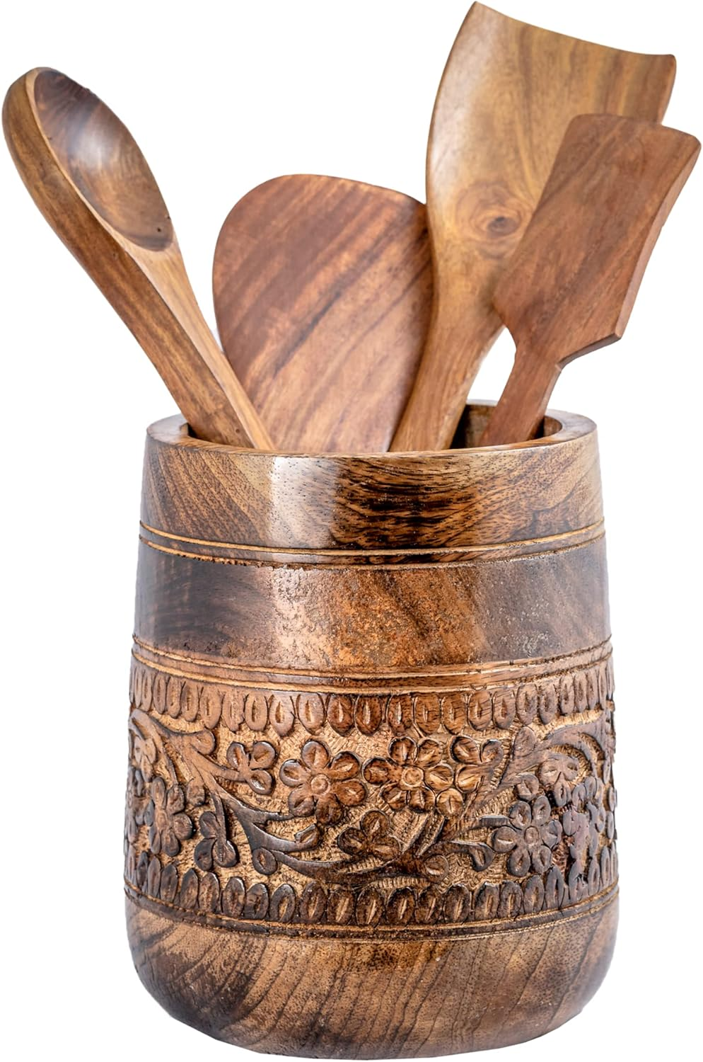 Mie Creations Rustic 7'' Large Utensil Crock Holder for Kitchen Countertop