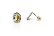 14K Gold Guadalupe Virgin Mary Screw Back Stud Earrings Multi-tone