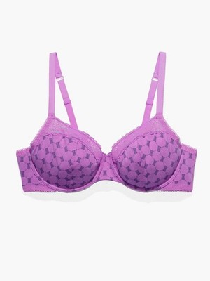 Savage x Fenty Womens Bra Size 36C Lux Purple X Link Print Lace Trim Cotton