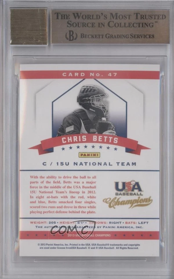 2013 USA Baseball Champions Mirror Red Ink /25 Chris Betts BGS 9.5 GEM MINT Auto - Image 2 of 2