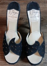 RARE Paige by Terry De Havilland Denim Studded Abstract Mules Pumps Sz 41/US 10