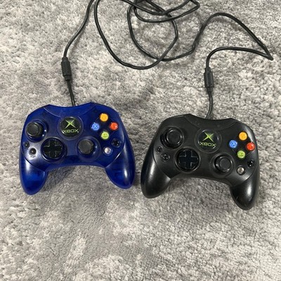 Vintage Microsoft Xbox Controller S Lot of 2 Blue Black Breakaway Untested OEM