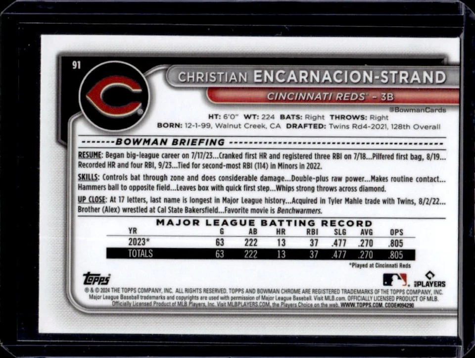 2024 Bowman Chrome Christian Encarnacion-Strand Mega Box RC Aqua Refractor 1/299 - Image 2 of 2