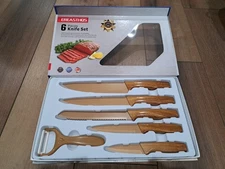 EREASTHQS 6 Pc Kitchen Knife Set Non-Stick Marble Coated Stainless Steel Blade