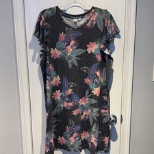 GAP Floral A-Line Dress XXL Short Flutter Sleeve Knee Length Black Pink