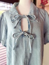 American Eagle Collared Puff Sleeve Tie Front Denim Mini Dress Large