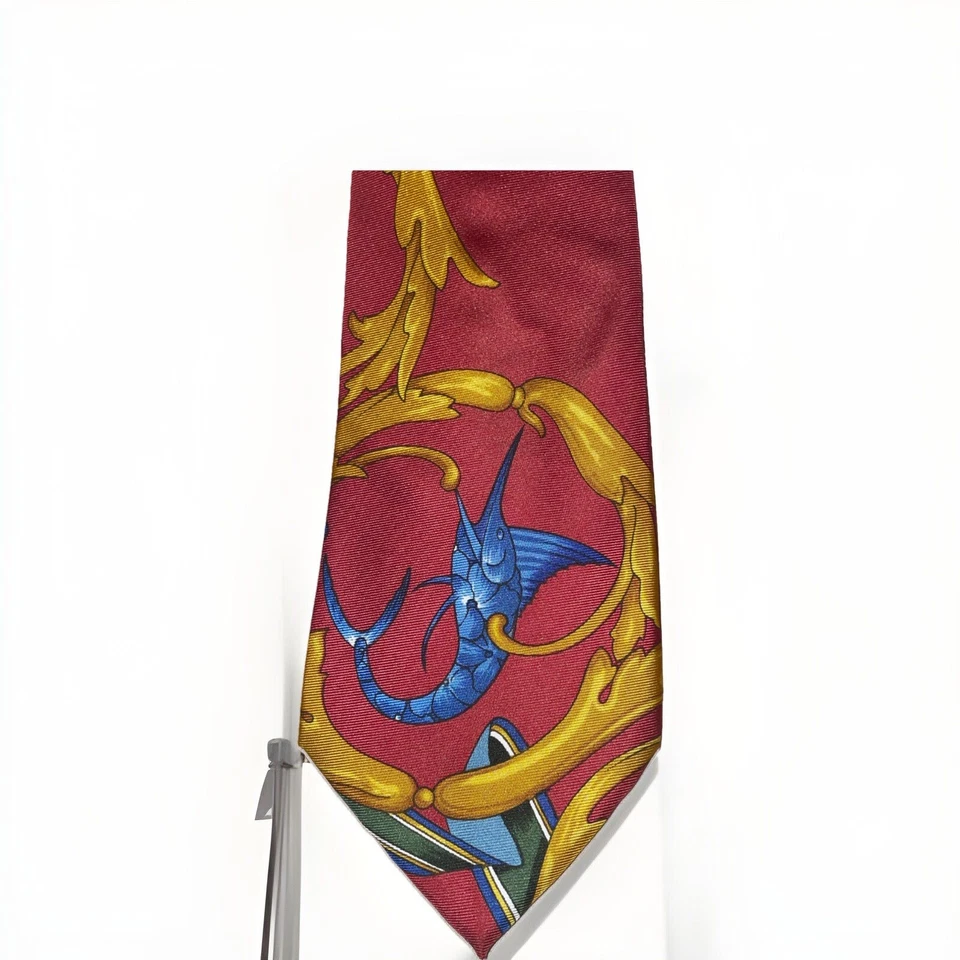 Salvatore Ferragamo красный дайвинг меч-рыба, подводный 100% шелковый галстук Италия - Изображение 2 из 4