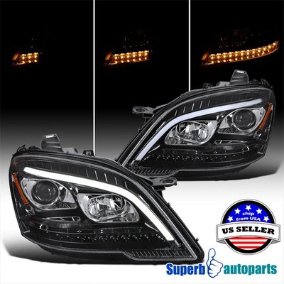 Fits 2009-2011 Benz W164 ML320 LED Seq Signal Shiny Black Projector Headlights