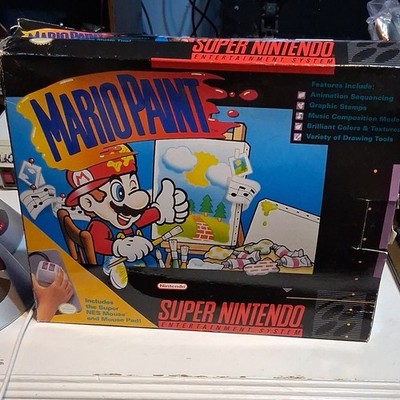 vintage Nintendo Mario Paint PLUS GUIDEBOOK SNES Mouse Manuals Complete Box 1991