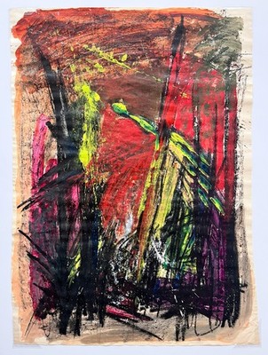 Gloria Dudfield Neon Comet c.1960s Large Oil Pastel Gouache 36x25 Bay Area