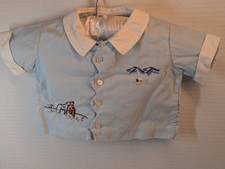 Vintage Newborn 60s Baby Blue button up shirt Embroidered