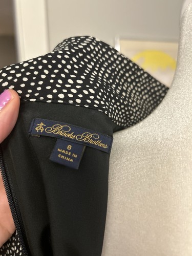 Brooks Brothers NWOT 100% Silk Dress Black White Dots High Neck Tie Midi 8 - Picture 9 of 17