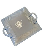 Square ceramic serving tray White With Blue Ombre-ish Border 12"