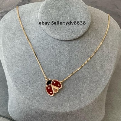 Lucky ladybug red Clover Necklace 925 silver with rose gold plated