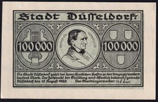 Germany Duesseldorf 100000 Mark 1923 Vintage Emergency Paper Money Banknote aUNC
