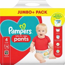 Pampers Baby-Dry Nappy Pants Size 4, 76 Nappies, 9kg-15kg, Jumbo+ Pack 0.29 per nappy