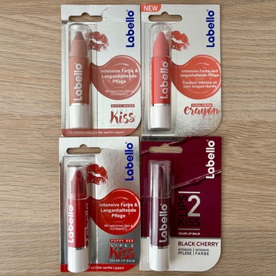 Labello 4 x Crayon Lips2Kiss Red Rosy Nude Cherry Coral Neu Auflösung Sammlung