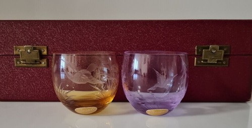 ANTIQUE BOHEMIAN MOSER ETCHED CULBUTO ART GLASS BIRDS OF THE WILD SHOT GLASSES S - Picture 8 of 11