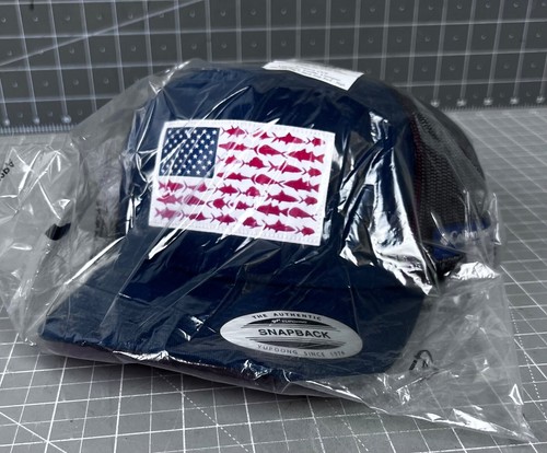 Columbia PFG Fish Flag Snapback Cap NEW Navy Blue - Picture 7 of 8