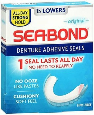 Sea Bond Denture Adhesive Lower Seals Cushiony Soft Feel Zinc Free 15ct 2 Pack
