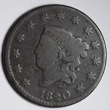 1820 Coronet Head Large Cent CHOICE FINE E139 JNE