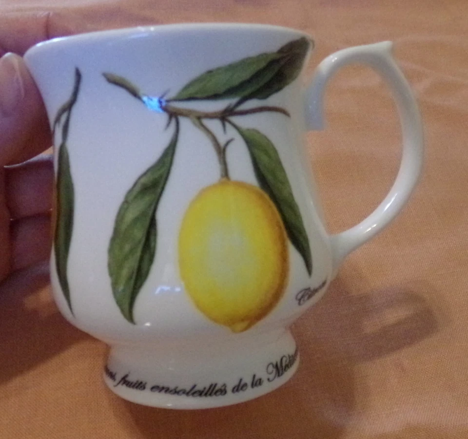 Taza Queen's Fruits du Soleil Citrons Limón Patas Taza 3 5/8 Pulgadas ¡EXCELENTE ESTADO! Foto 2 de 4