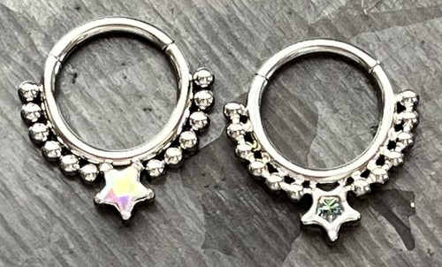 1pc Star CZ Gem & Beads Hinged Segment Ring 16g Septum Clicker Helix Cartilage - Picture 4 of 7