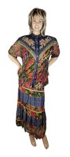 Vintage 1980s Pretty Bleu Embroidered Floral Fancy Western Denim Shirt Skirt Set