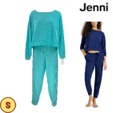 NWT Jenni S Waffle Knit Pajama Set Top and Bottom Bright Mint 100126456MS $59