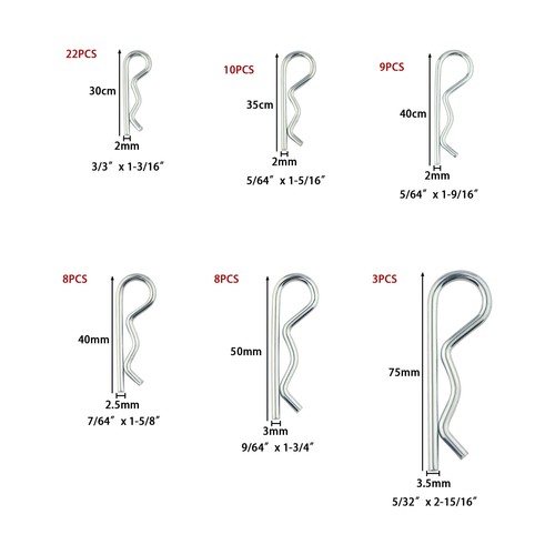 Cotter Pin Hair AssortmentZinc Plated R Clip Key Fastener Fitting Various sizes - Picture 16 of 18