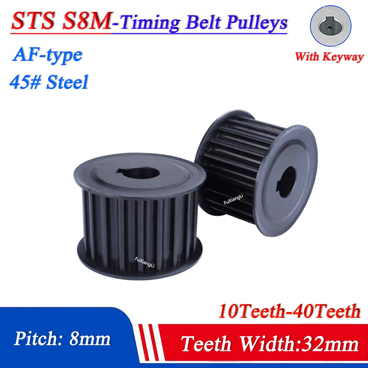 STS S8M Timing Belts Pulley Pitch 8mm With Keyway AF-type 45