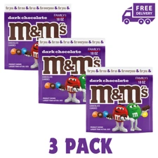 (3 Pack) New M&M's 50 Sealed Dark Chocolate Candy - 18 oz Bag Free shipping!!!