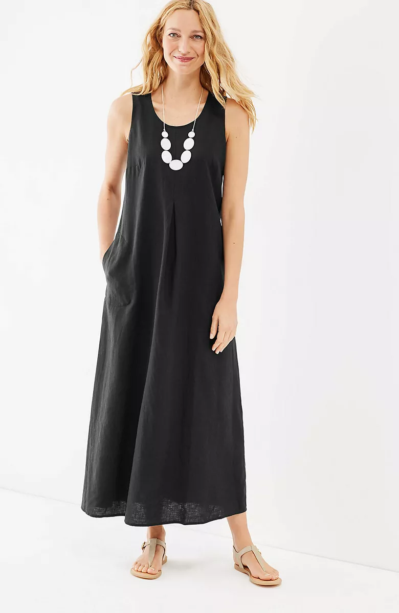 J. Jill - ST - NEW Perfect Love Linen Black Maxi Tank Dress W/pockets - NWT  | eBay