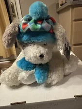 Hugfun White Puppy Dog Plush Blue Hat Scarf Stuffed Animal Toy St Jude's w/ TAG